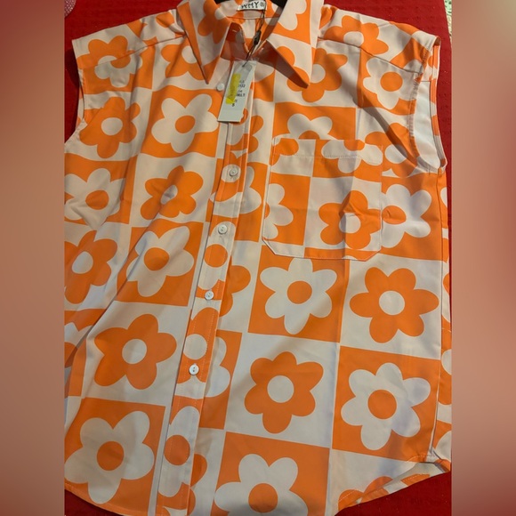 NWT Floral Orange Set. Shirt Buttons Down $ Wide Leg Pant. S, M, L, XL and XXL. - Picture 5 of 16